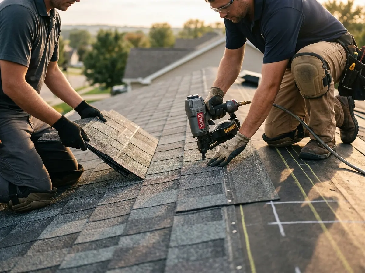 Professional roofer working on a residential roof in Dentsville